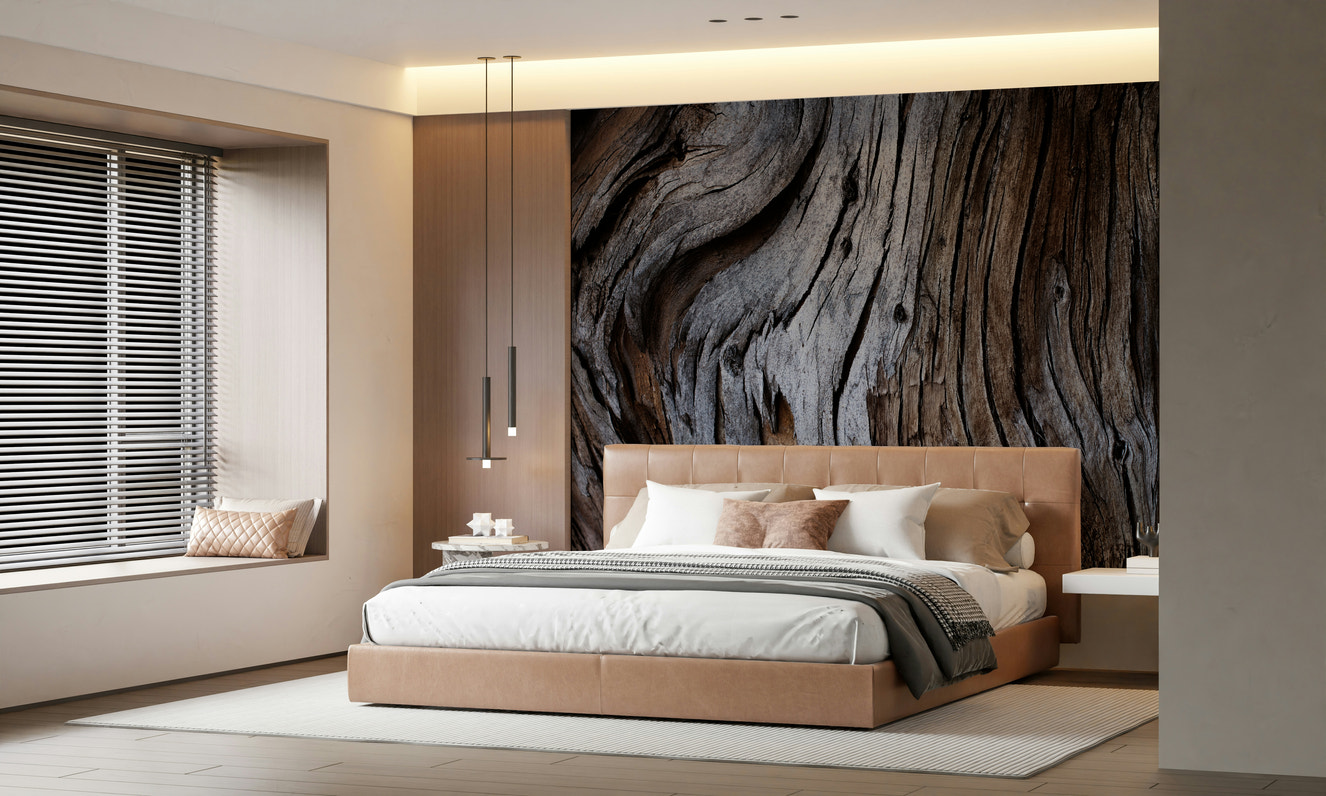 Worn Timber Wall Mural featuring weathered wooden planks in warm earthy tones for rustic, cozy interiors.