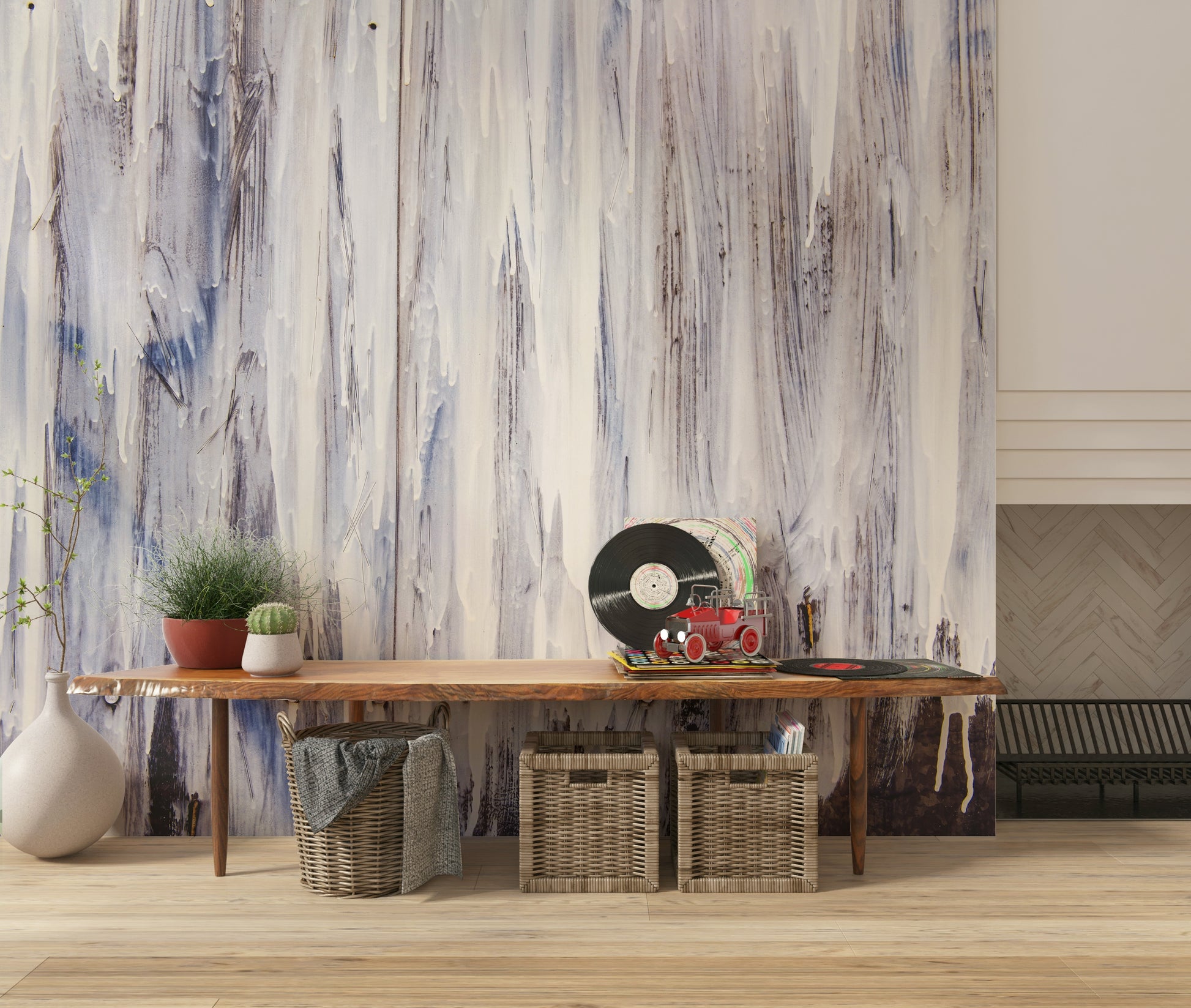 Dripping Serenity wallpaper mural with flowing, muted tones creating a relaxing and stylish ambiance.