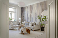 Wall mural combining gentle dripping effects and soft color gradients for serene, elegant décor.