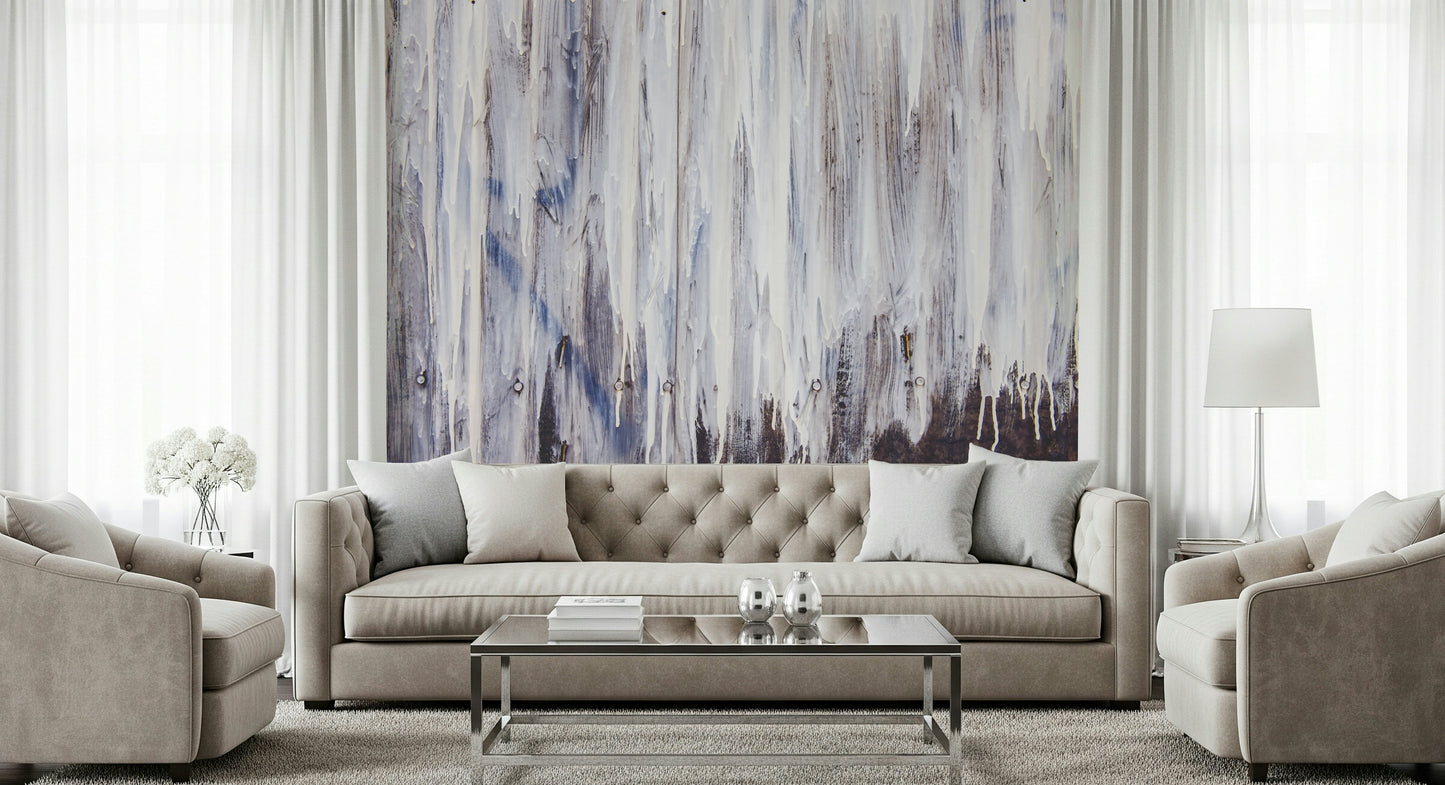 Decorative wall mural blending abstract dripping effects with soothing shades for modern, calm décor.