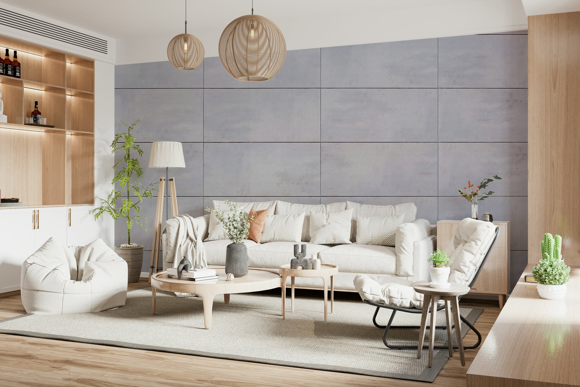 Wall mural with precise grey grid lines for contemporary, modern, or Scandinavian décor.