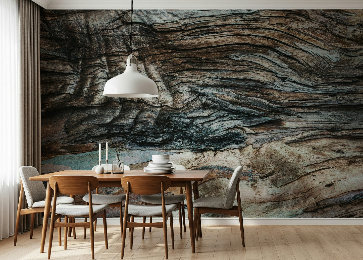 Eucalyptus Bark Texture Wall Mural featuring natural bark patterns in earthy tones for rustic or nature-inspired interiors.
