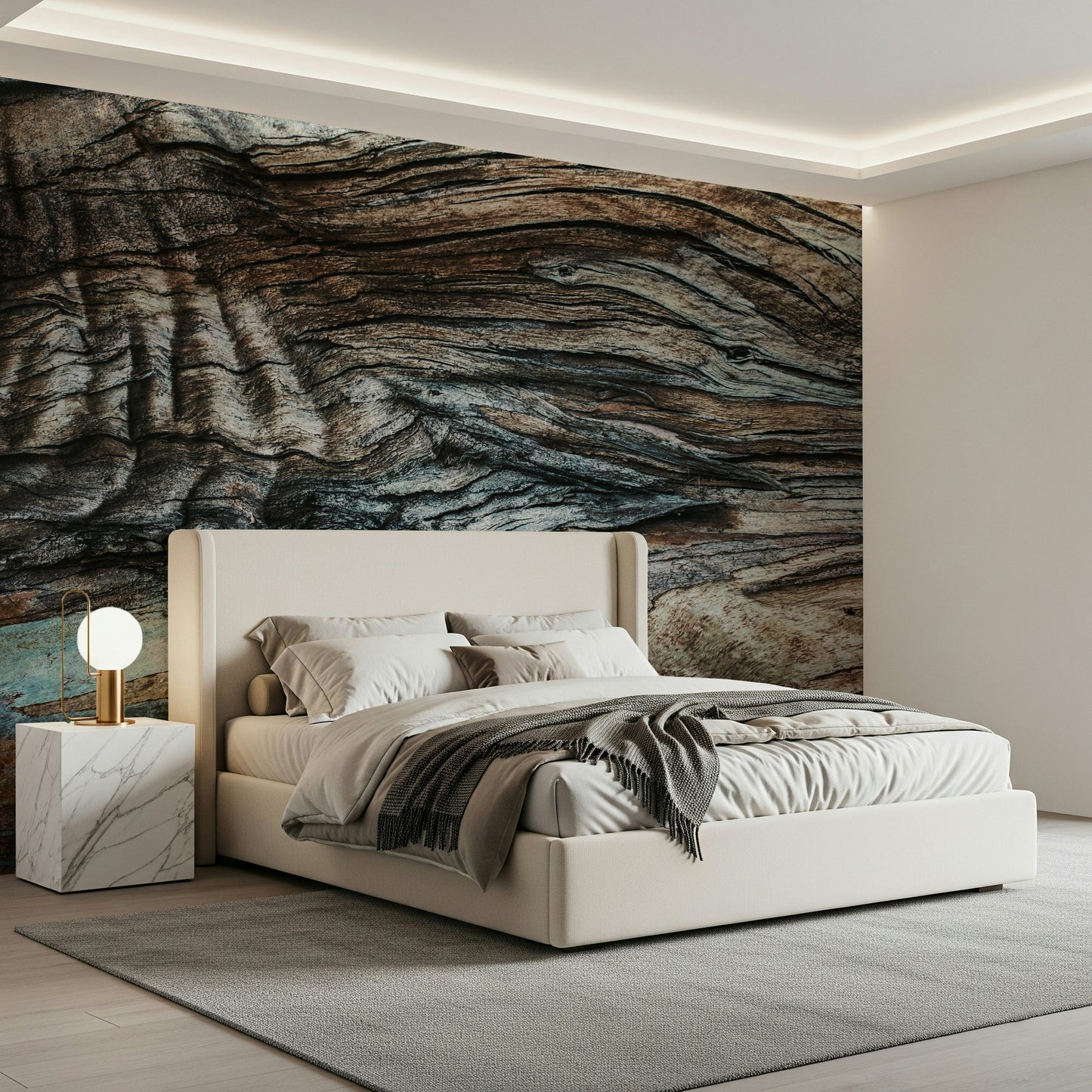 Wall mural featuring detailed eucalyptus tree bark textures for modern rustic or woodland-inspired décor.