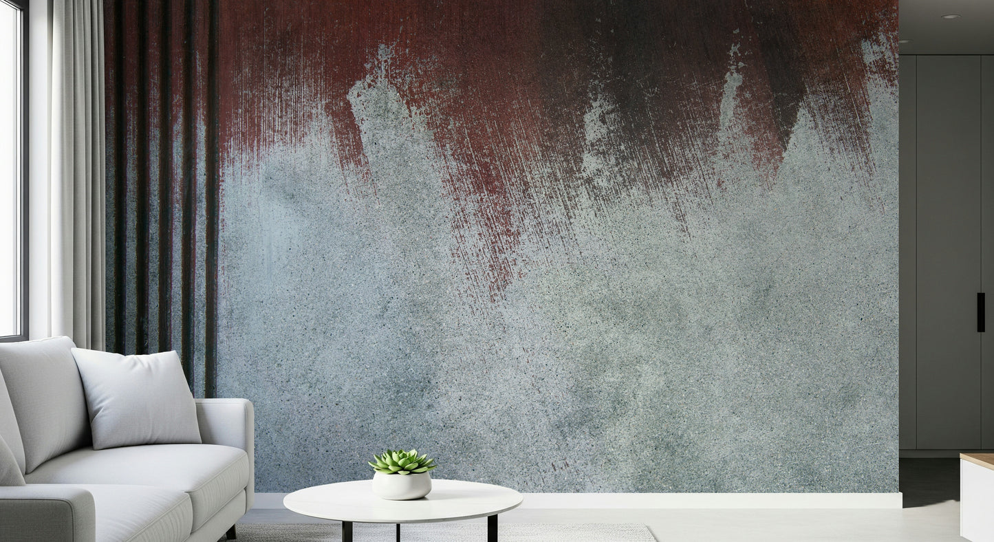 Textured mural with fading, rough surfaces creating depth and character in minimalist or urban décor.
