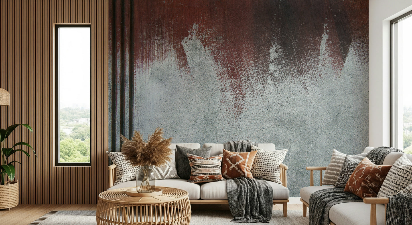 Gritty Fade wallpaper mural blending neutral tones and weathered effects for a modern rustic look.