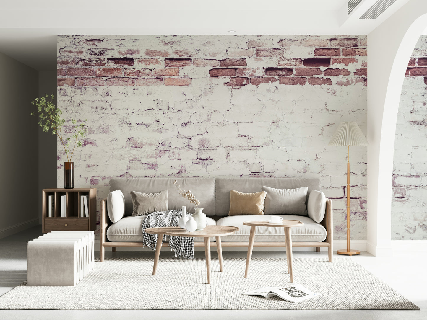 Textured wall mural with heritage brick patterns and weathered finishes for authentic, aged aesthetics.