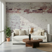 Faded Heritage Brickwork Wall Mural featuring weathered red and brown bricks with vintage charm for rustic interiors.