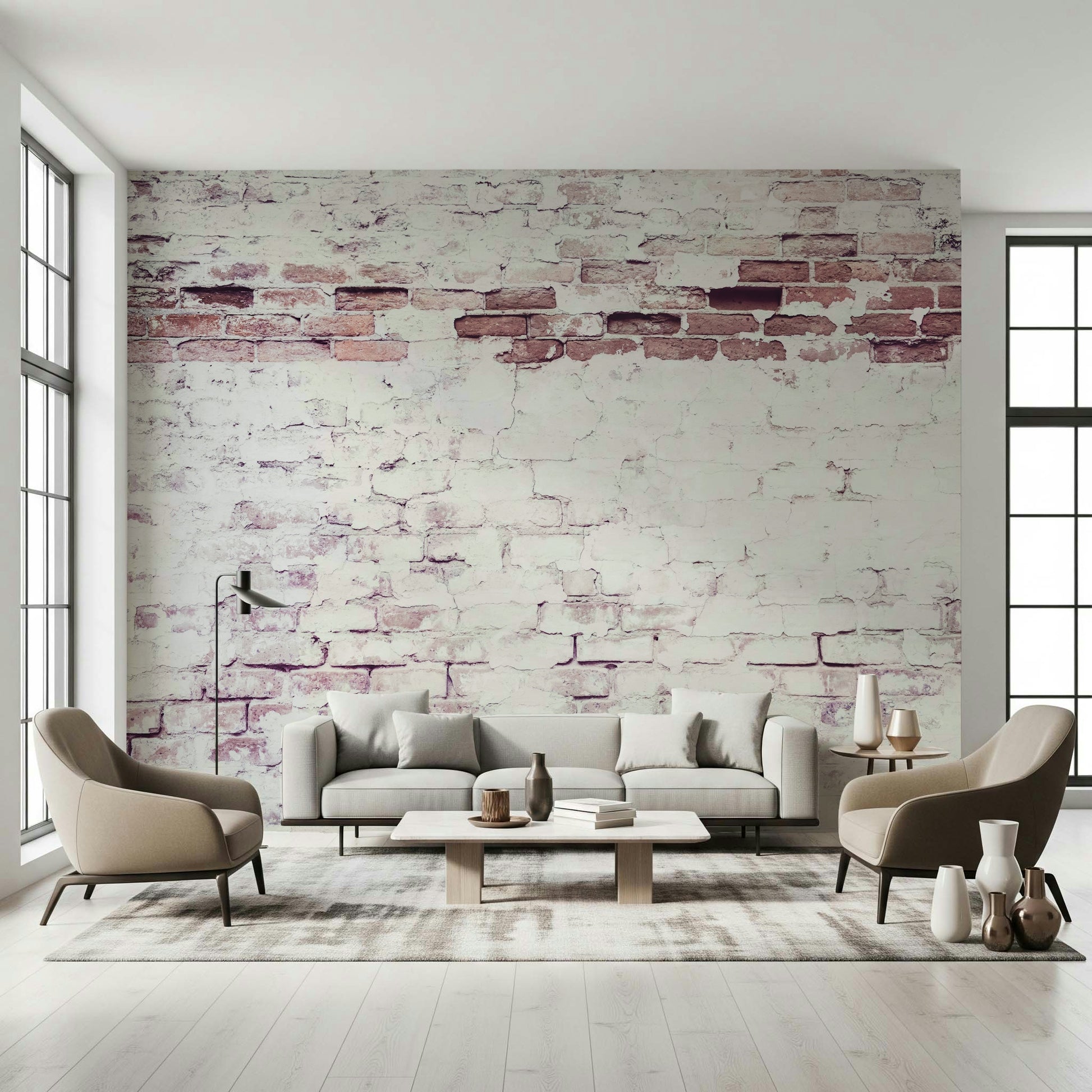 Wall mural showcasing faded brickwork textures for farmhouse, loft, or industrial-style décor.