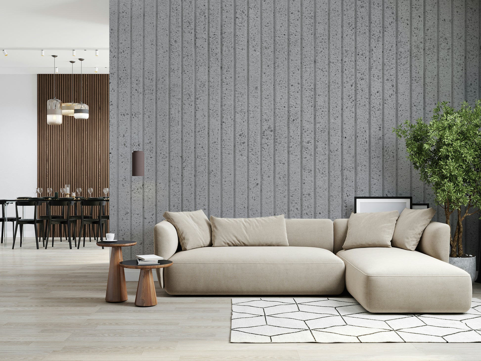 Linear Concrete Illusion Wall Mural featuring sleek, modern concrete textures with linear patterns for contemporary interiors.