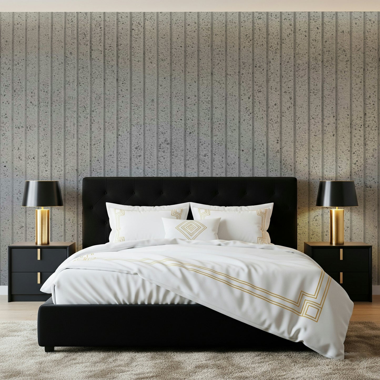 Decorative wall mural featuring geometric linear patterns on realistic concrete textures for modern interiors.