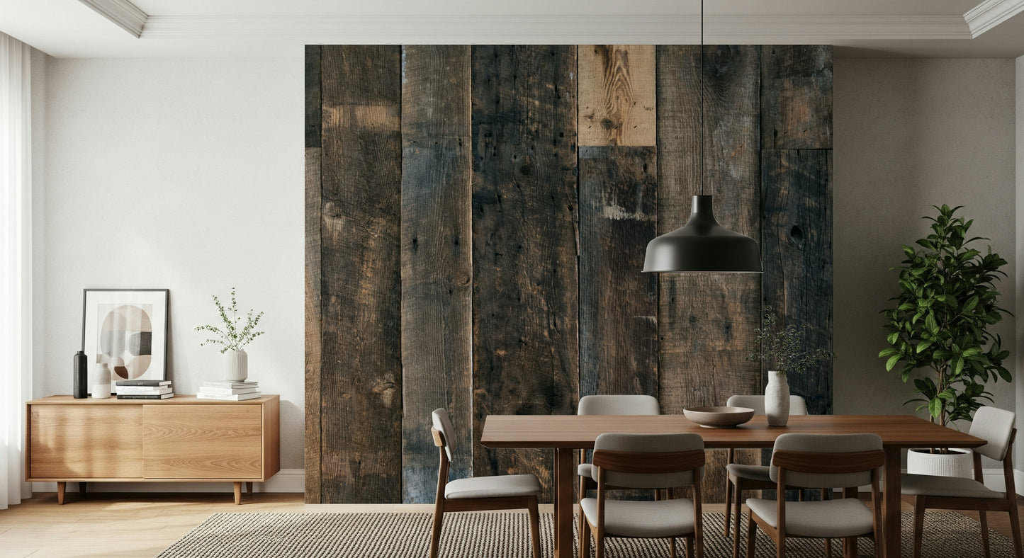 Rustic Wood Plank Charm mural with textured, layered wood surfaces for lofts, offices, or feature walls.