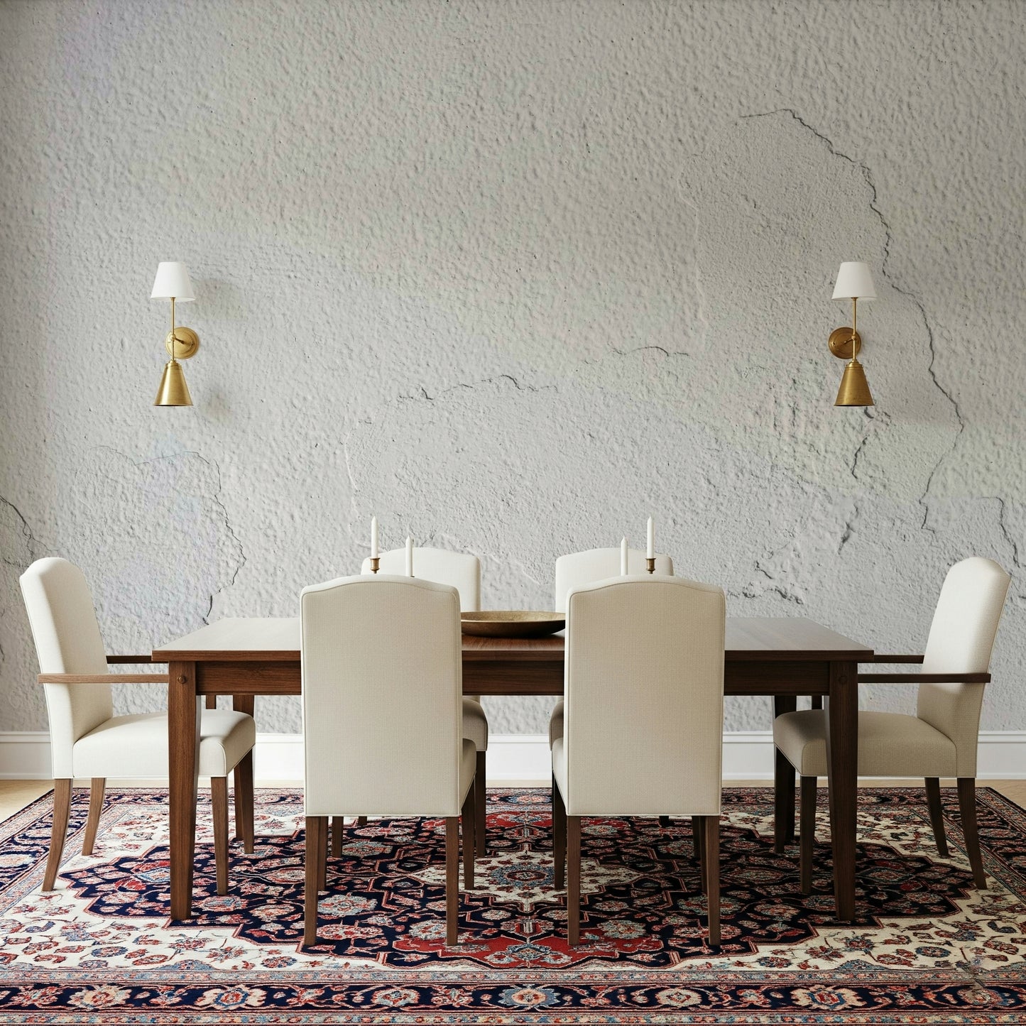 White plaster texture wallpaper mural with subtle uneven surfaces for authentic, rustic interior appeal.