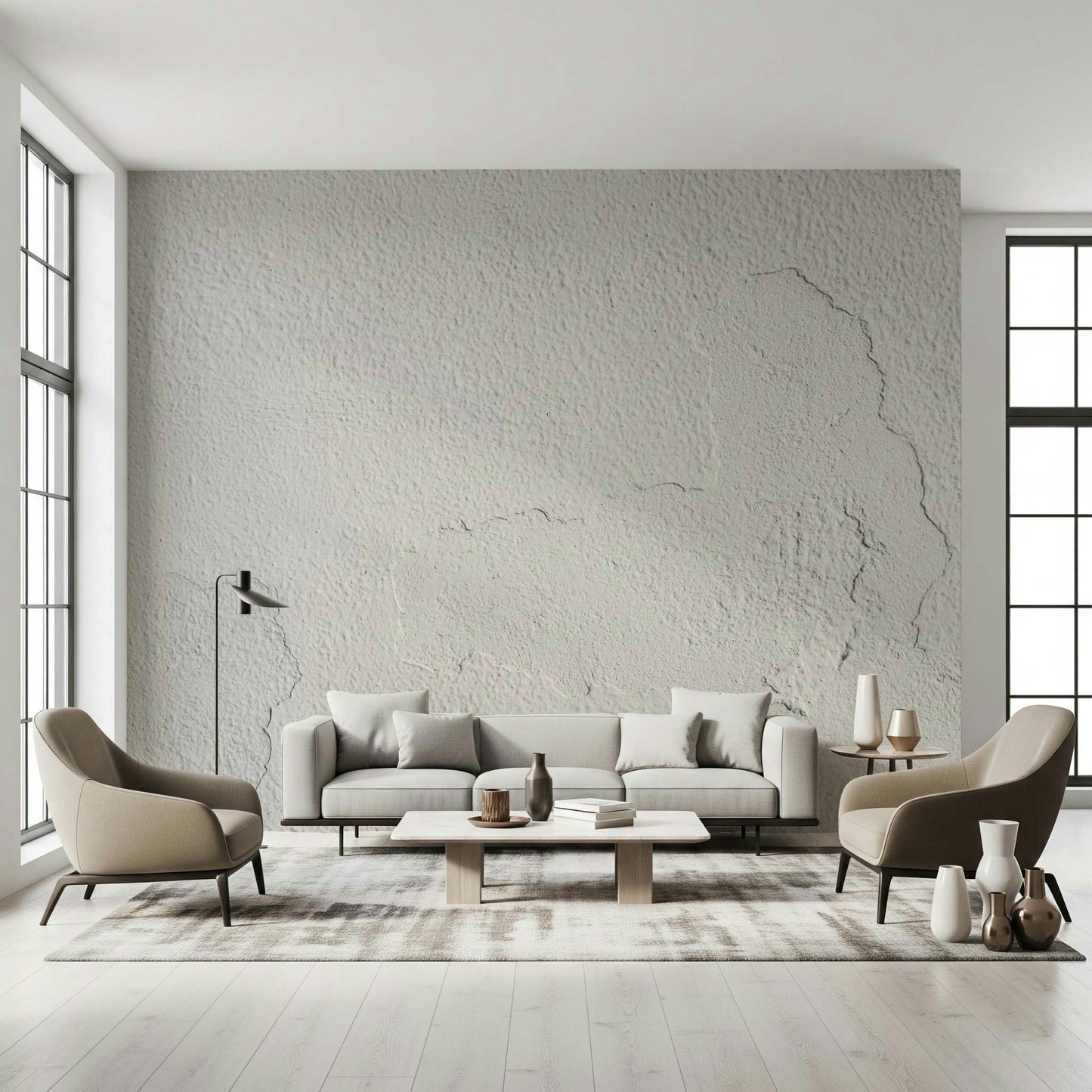 Decorative wall mural featuring worn, imperfect white surfaces for lofts, living rooms, or feature walls.