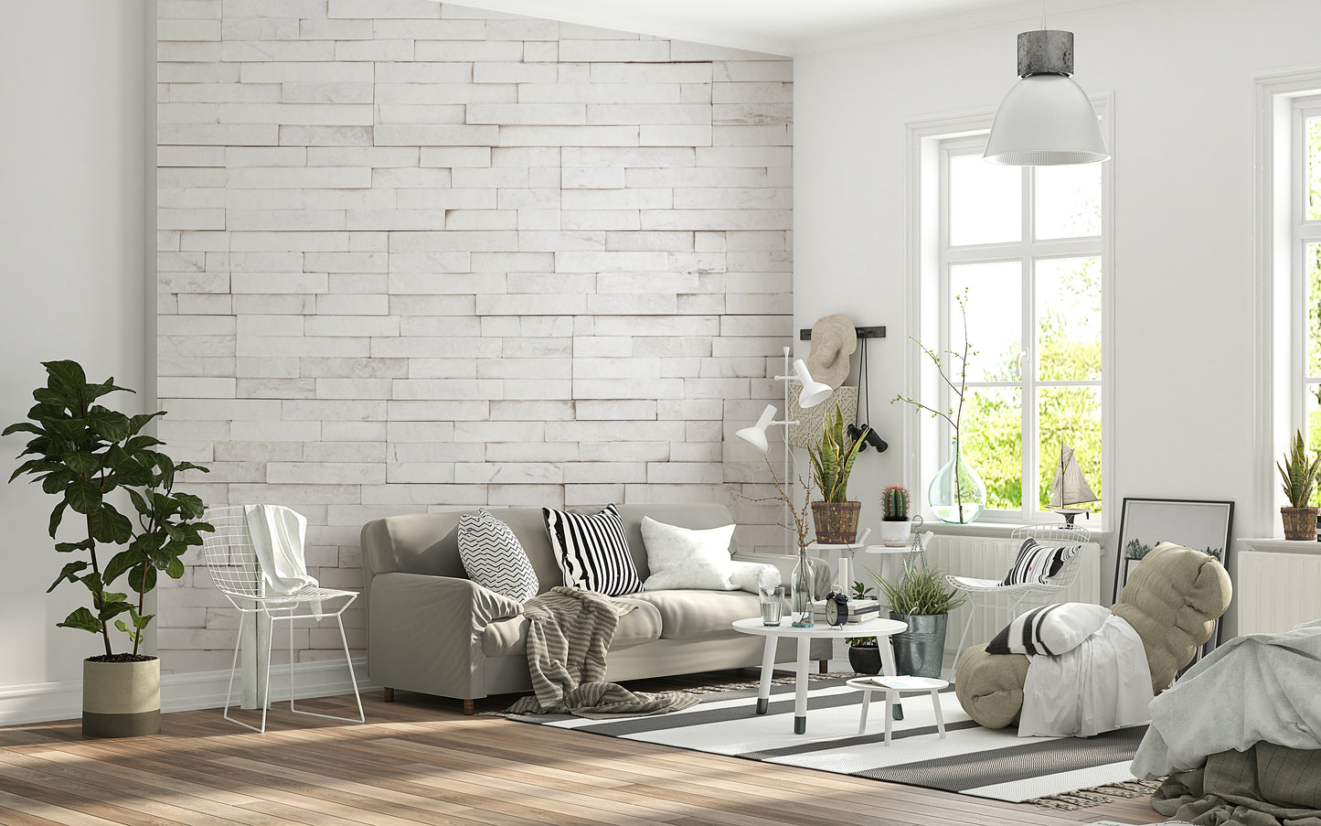 Wall mural showcasing stacked stone patterns in soft whites, beiges, and creams for contemporary décor.