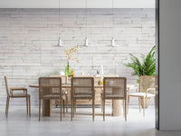 Natural stone stacked wall wallpaper mural adding texture, depth, and brightness to living spaces.