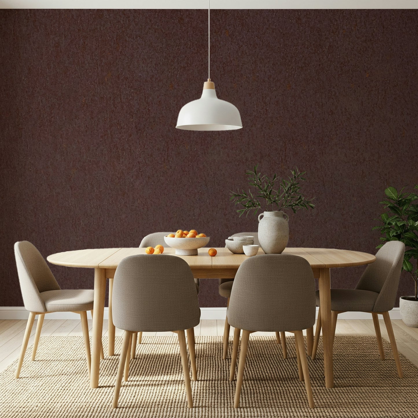 Cocoa-colored canvas wallpaper mural adding warmth and sophistication to living spaces or offices.