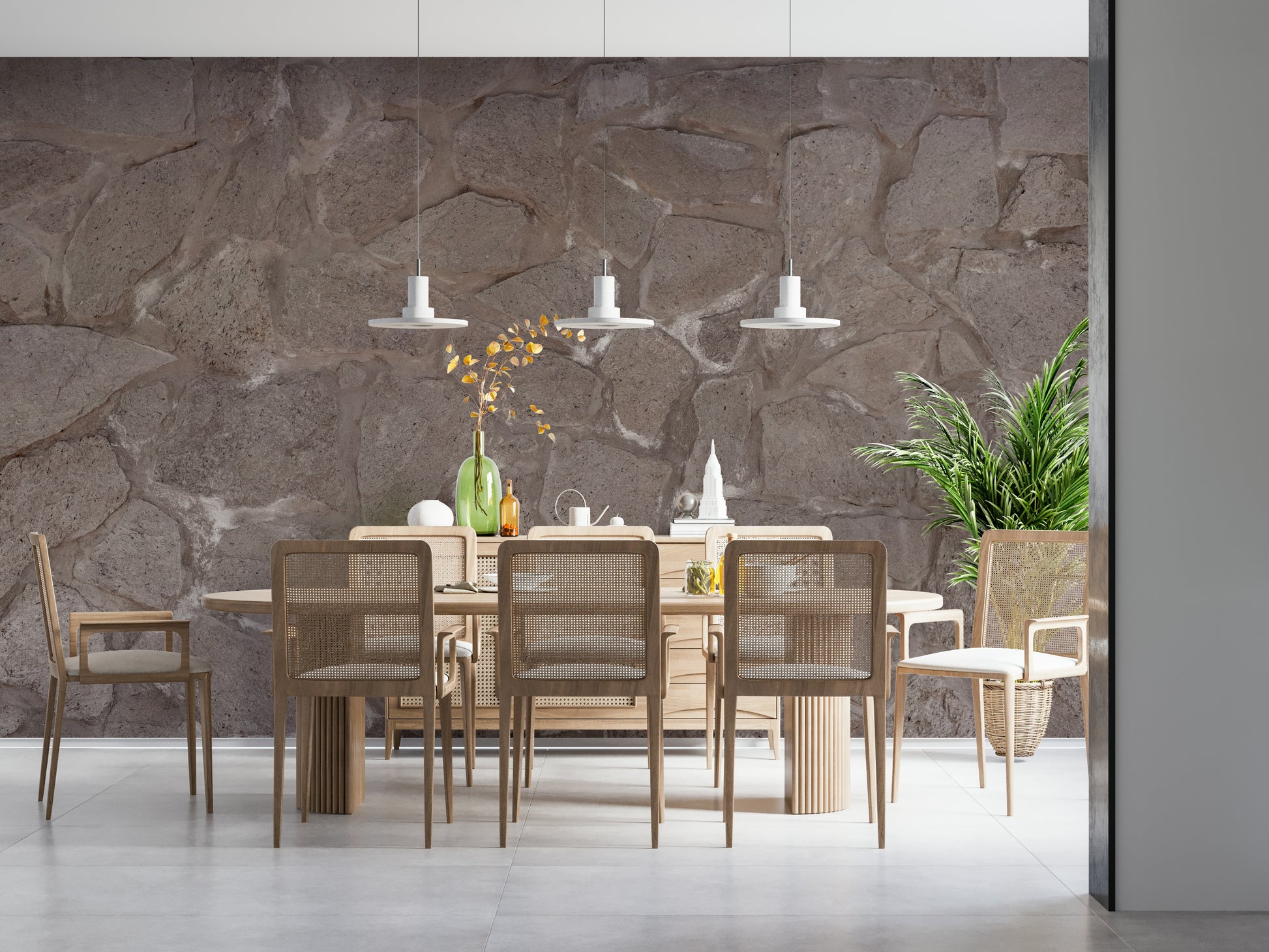 Wall mural with realistic stone blocks and layered textures for industrial and rustic interior design.
