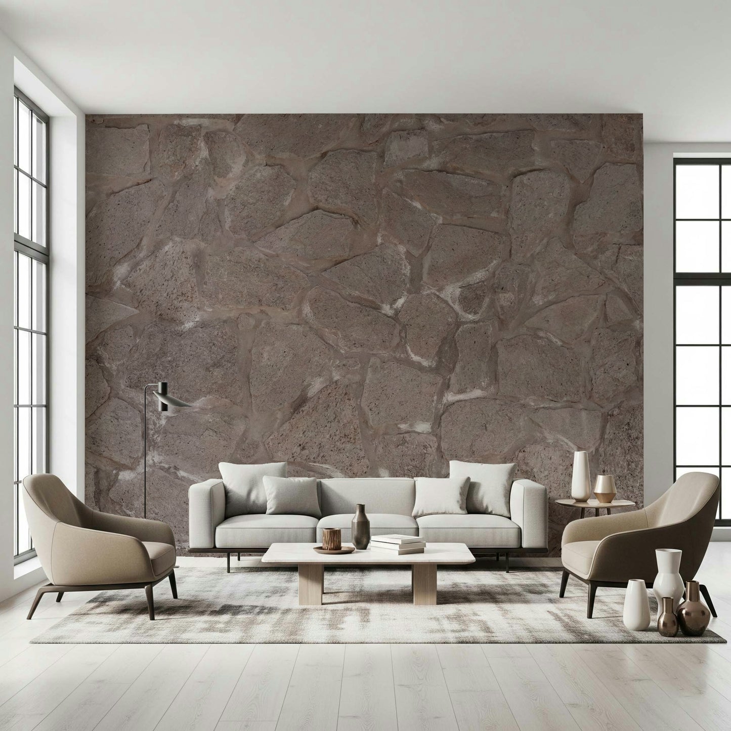 Rustic Stone Wall Wall Mural featuring natural stone textures in earthy tones for cozy, rustic interiors.