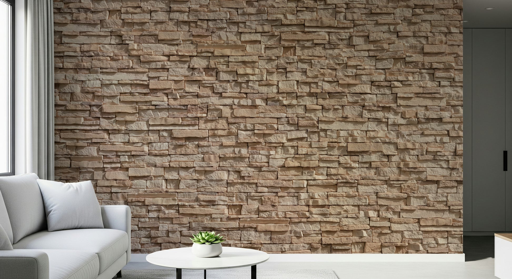 Stone illusion wallpaper mural creating the appearance of stacked stone with depth and realism.