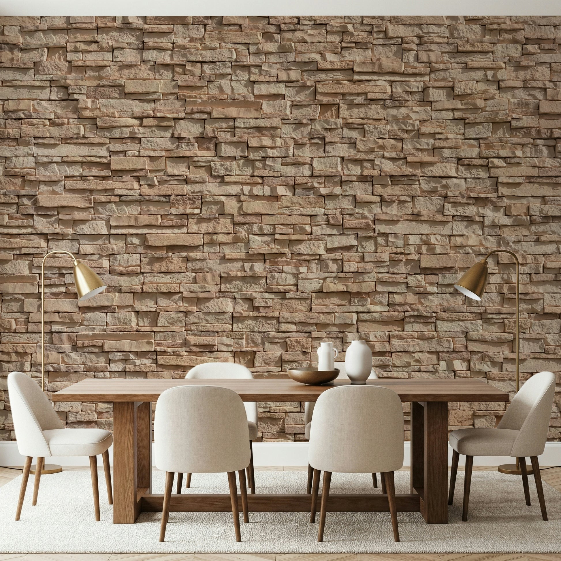 Rustic stone wall illusion mural with layered stone textures for lofts, offices, or modern homes.