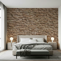 3D stone cladding effect wall mural with earthy tones and layered textures for feature walls.
