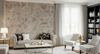 Stone tile mosaic wall mural featuring natural textures and subtle color variations for cozy interiors.