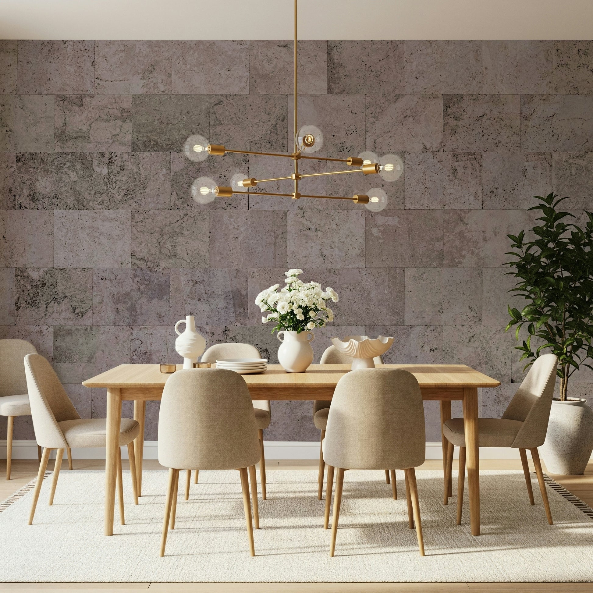Rustic block wall mural blending earthy hues and rough surfaces for timeless interior design appeal.