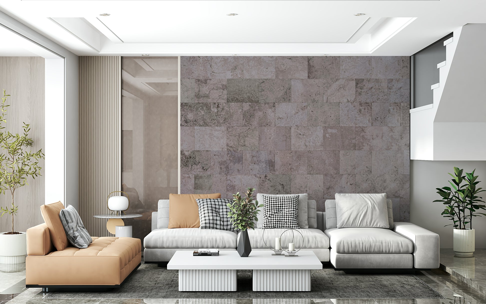 Textured block mural with natural stone patterns and rustic charm for accent walls or feature spaces.