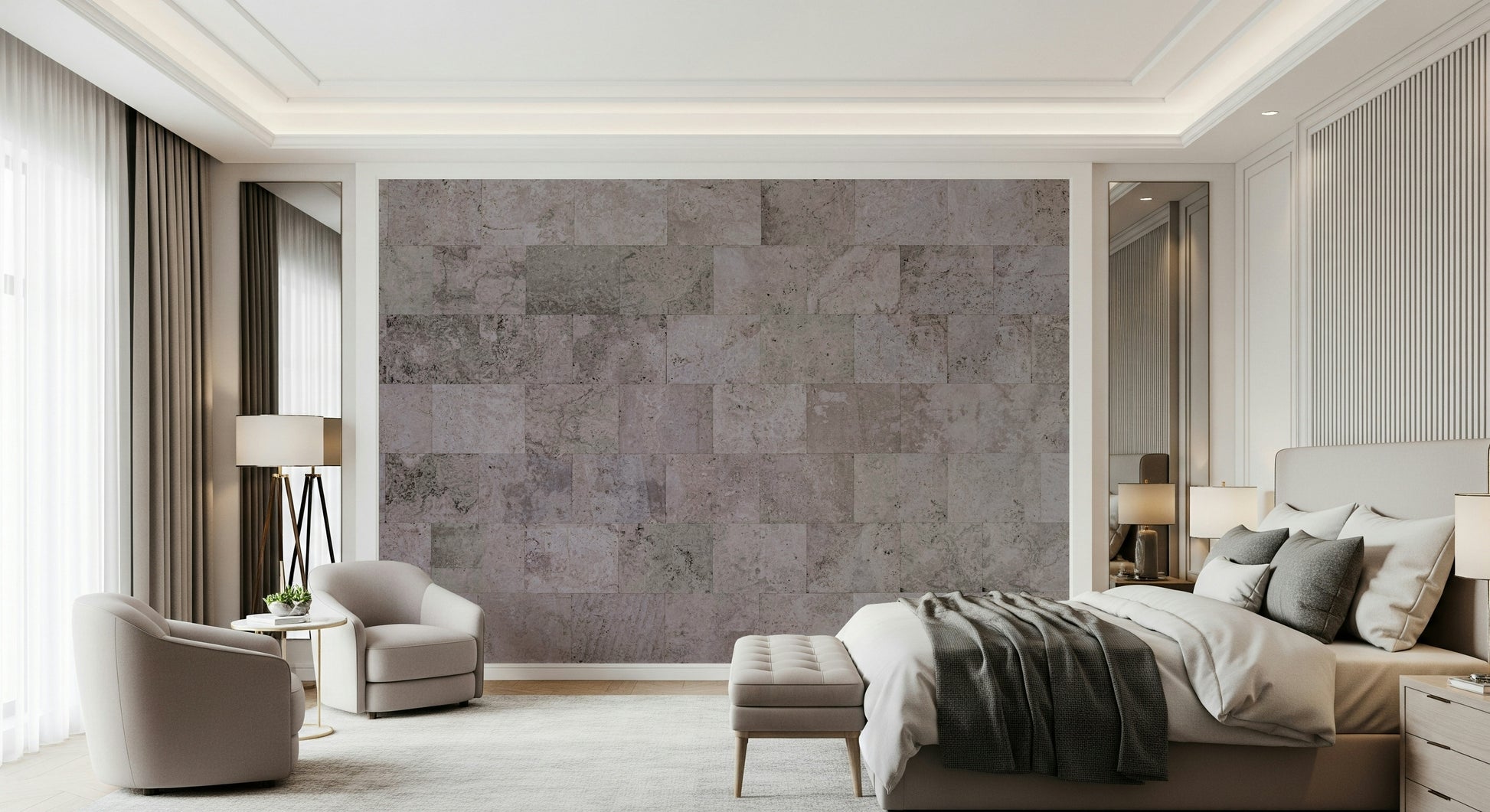 Industrial-inspired rustic block wall mural with realistic texture and depth for loft-style interiors.