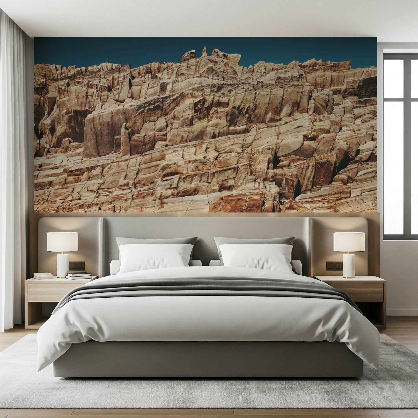 Terracotta Cliffscape Wall Mural featuring rugged cliffs in warm terracotta tones for dramatic interior décor.