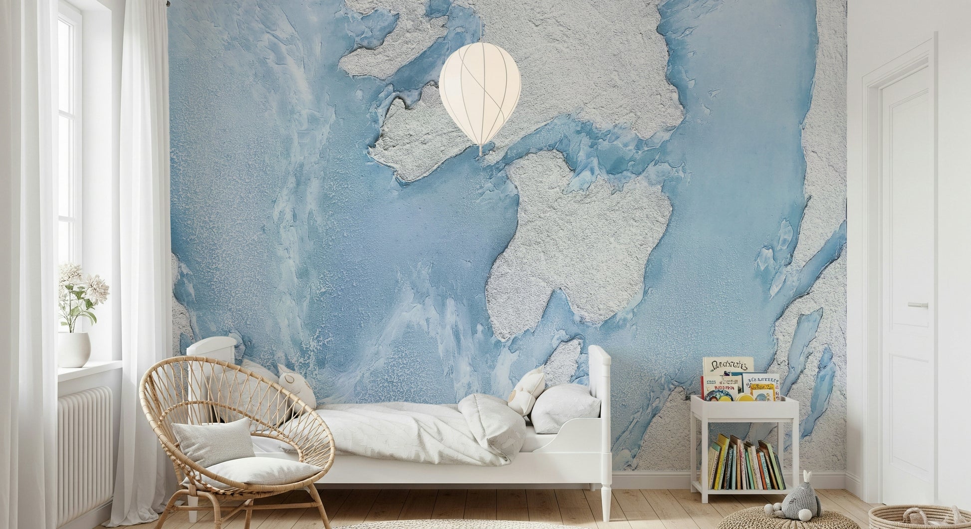 Arctic-inspired wall mural with glacial textures and cool blue gradients for a refreshing wall accent.