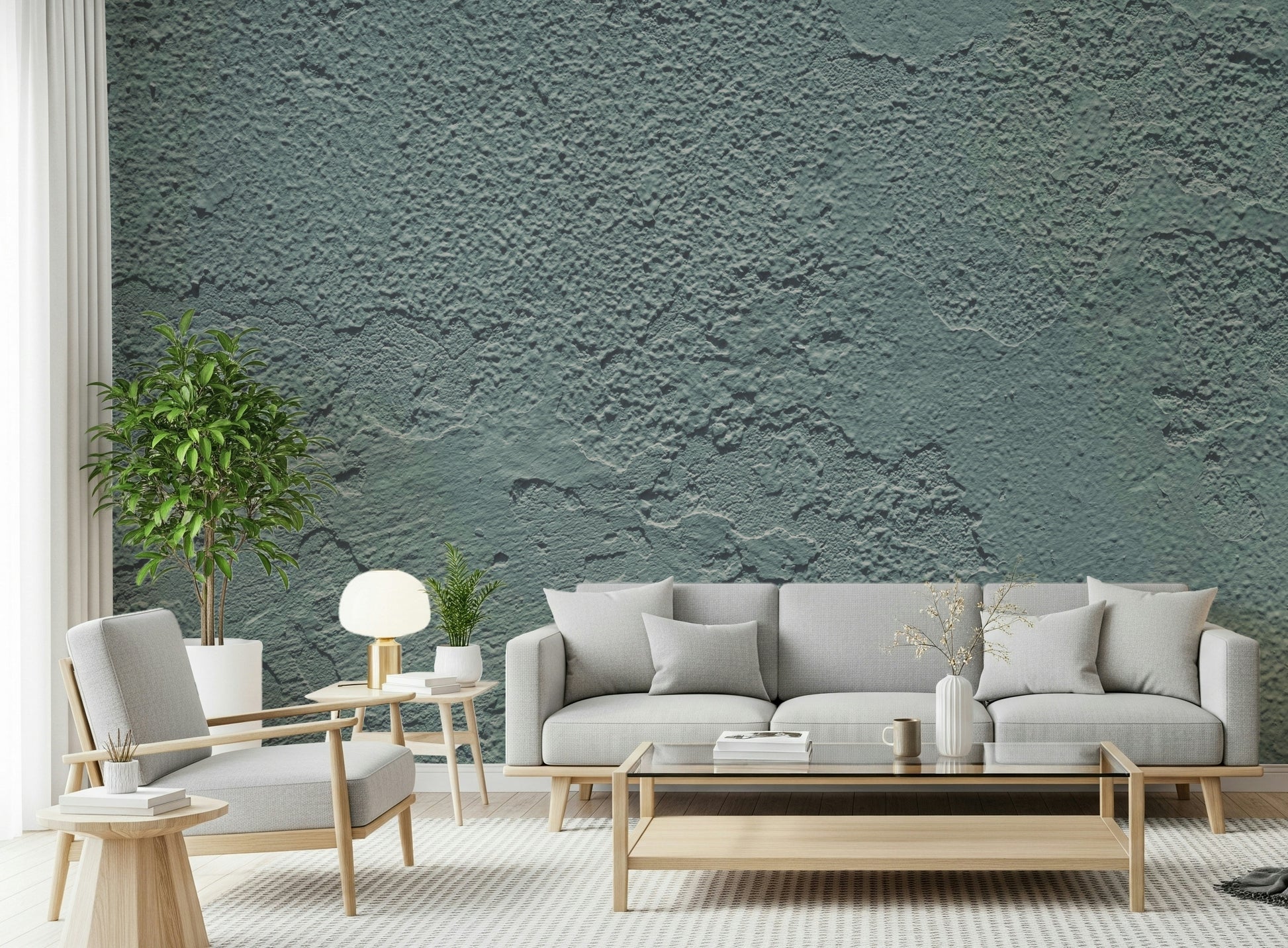 Faux Plaster Effect Wallpaper Featuring Peeling Paint and Cracked Concrete for Industrial Style Rooms.