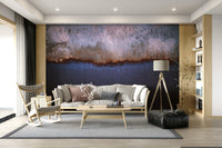 Detailed wall covering with oxidized textures and gradient tones evoking depth