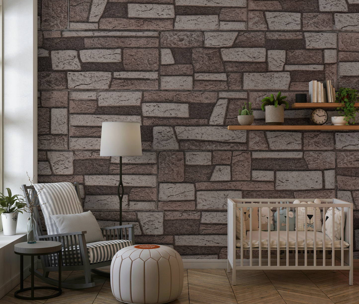 Detailed mural highlighting natural brick textures with a rustic charm