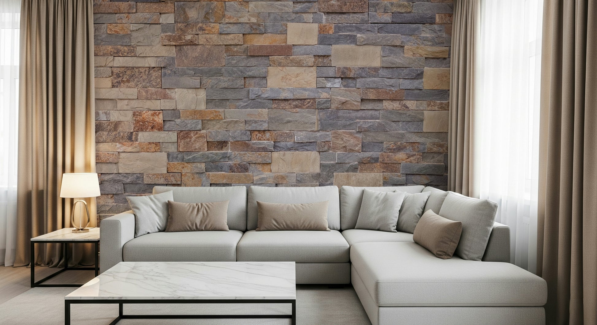 Nature-inspired mural with textured stone surfaces for a rugged look
