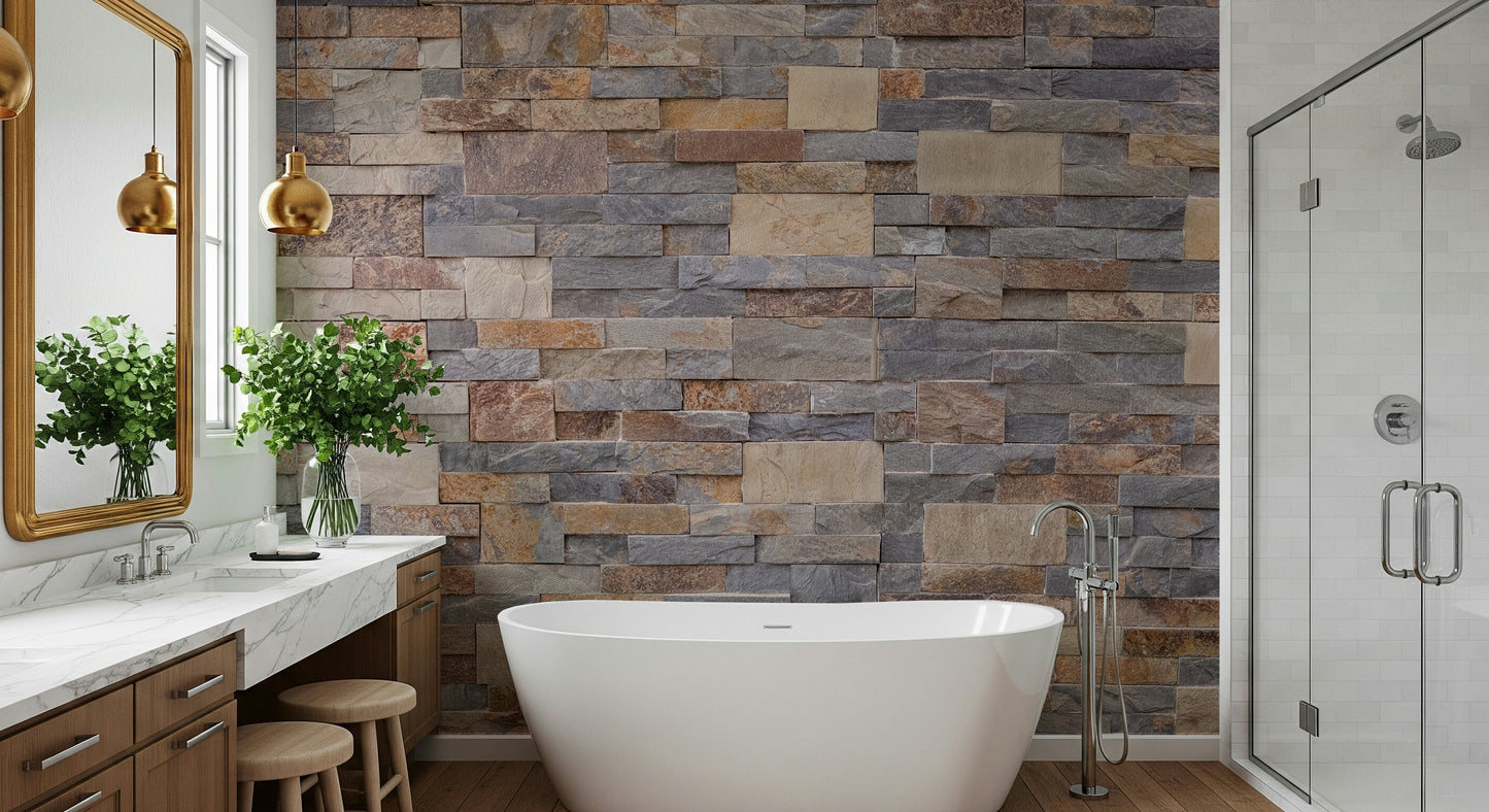 Realistic wall mural featuring natural stone cladding textures