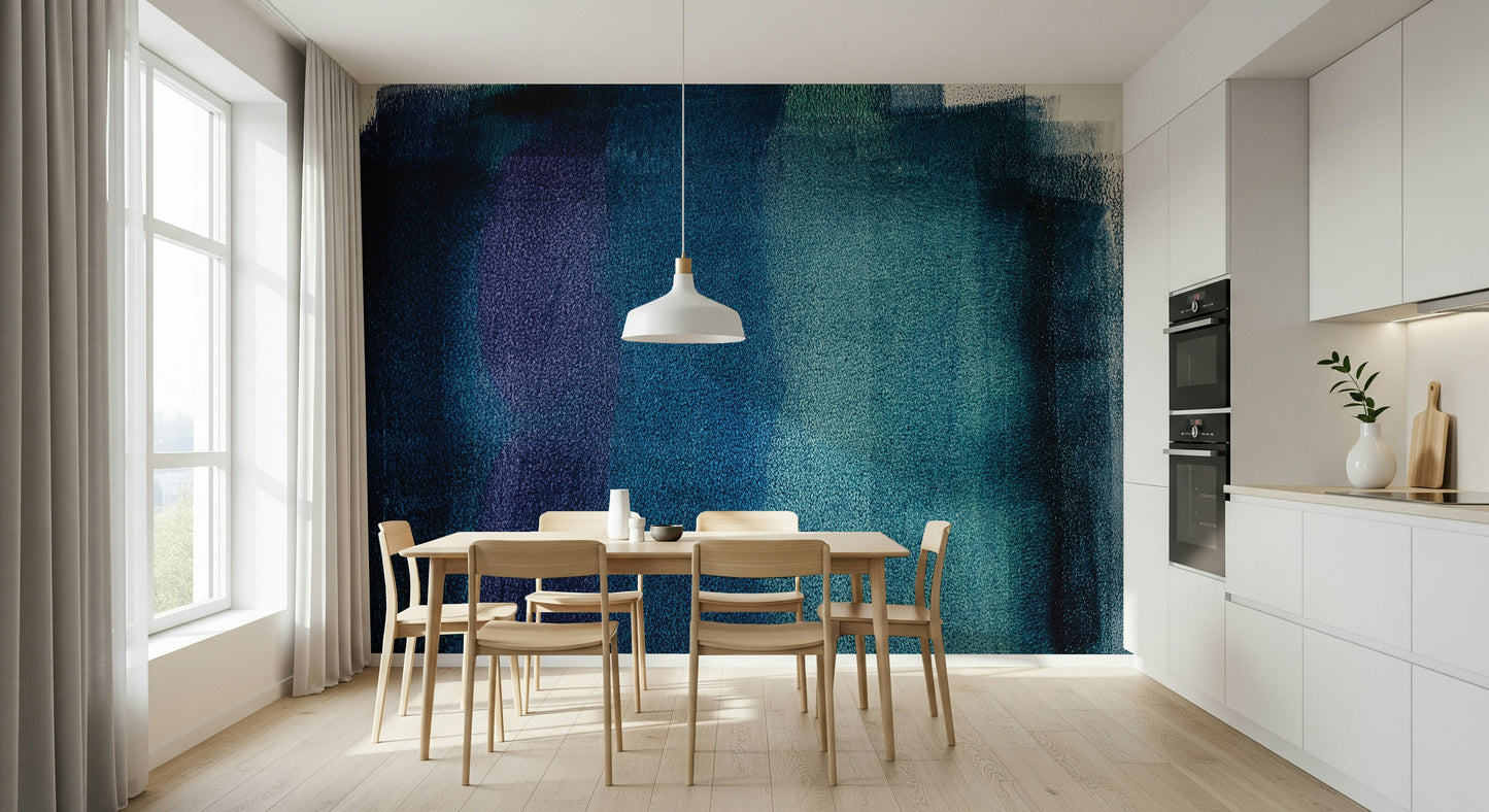 Sophisticated wall covering blending dark and soft indigo textures