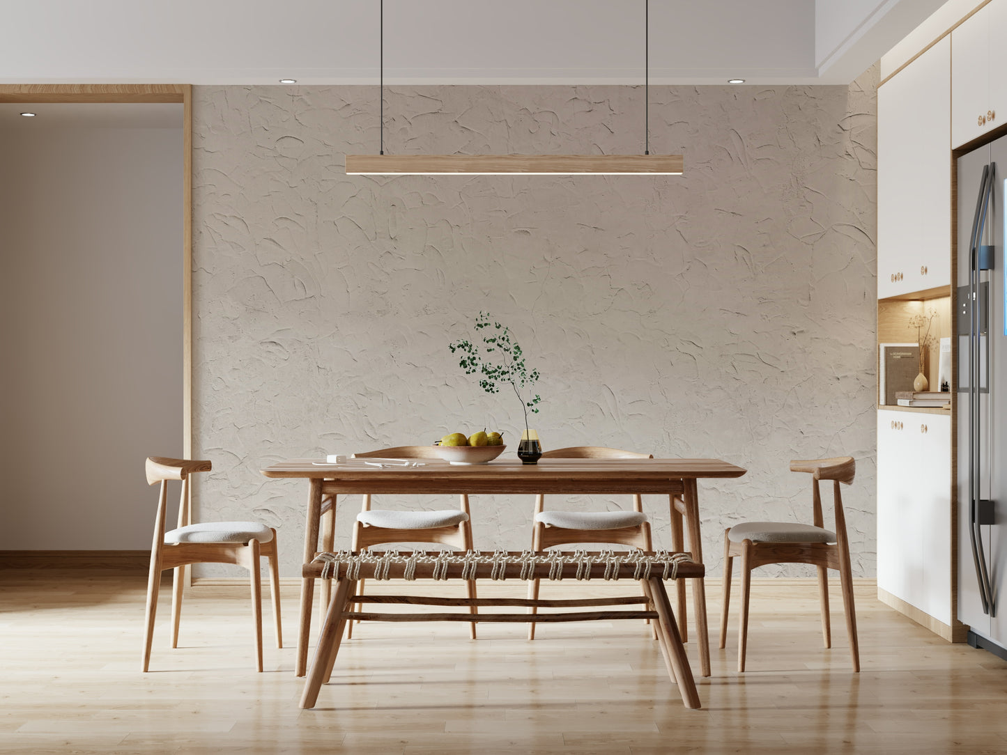 Decorative mural featuring natural plastered wall finish in beige
