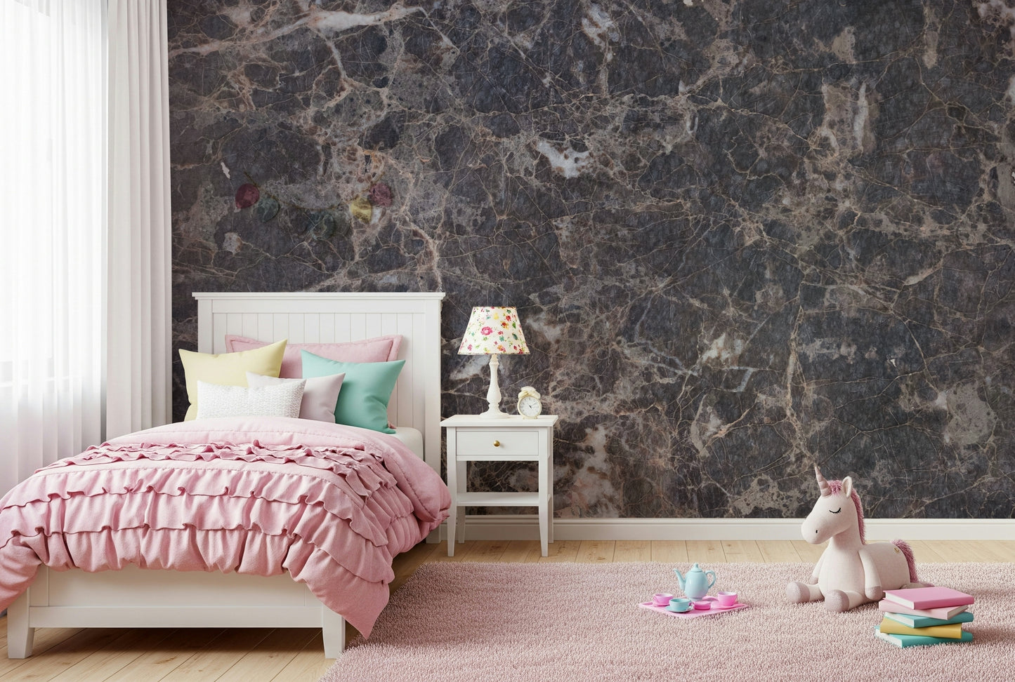 Abstract marble-inspired veins in gray and beige, decorative mural