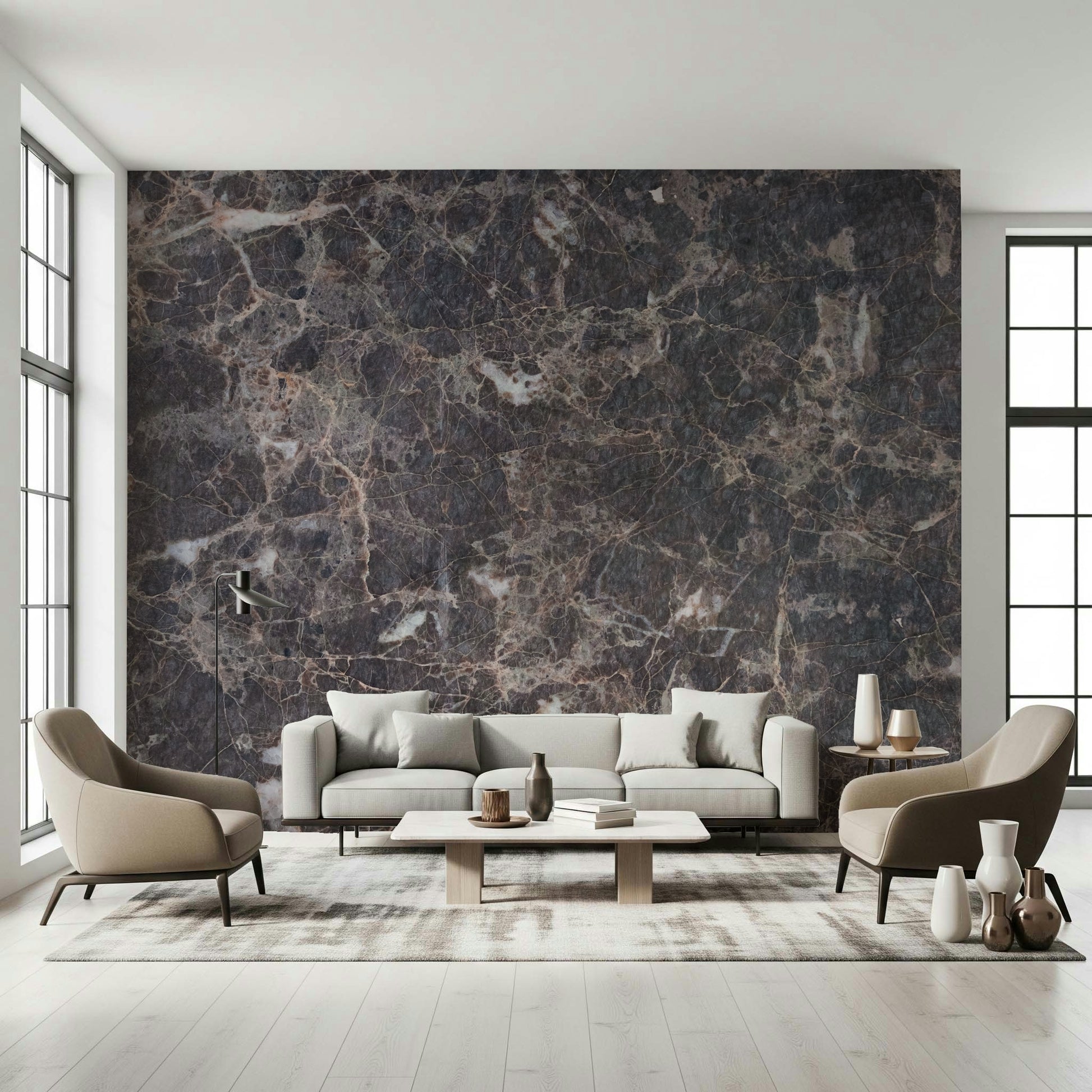Contemporary abstract wall mural with marble vein textures