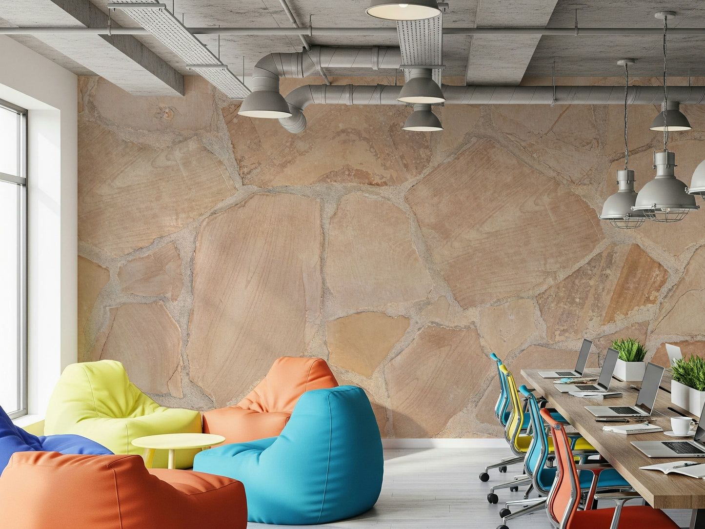 Rustic natural stone wall pattern with earthy color palette, wall mural
