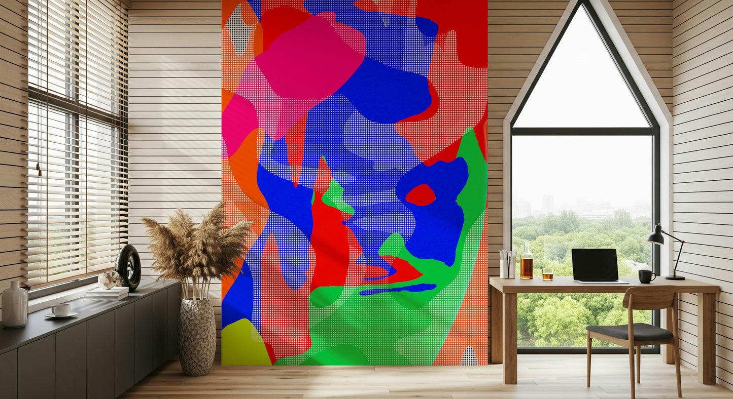 Energetic dot artwork with warm gradient effects, decorative wall mural
