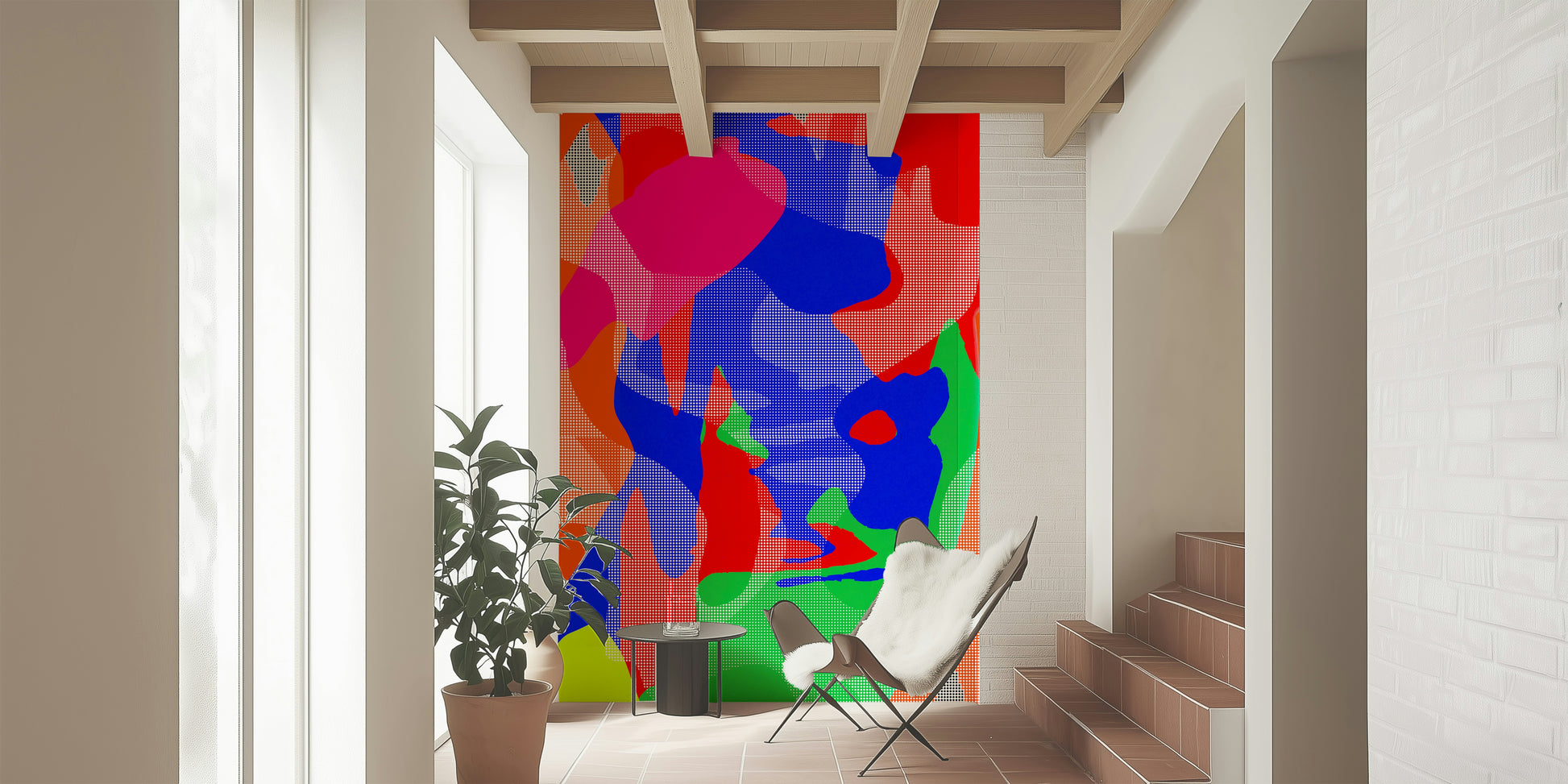 "Modern dotted pattern with glowing highlights, artistic wall mural"