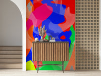 Playful circular shapes in bright red, orange, and yellow, Hot Dots mural