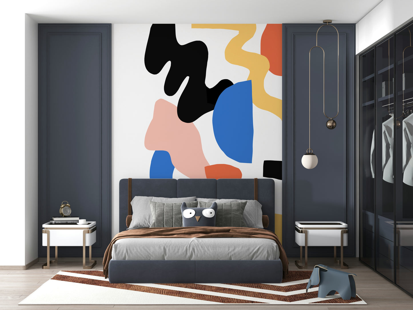 Abstract geometric composition with lively color palette, Block Party mural