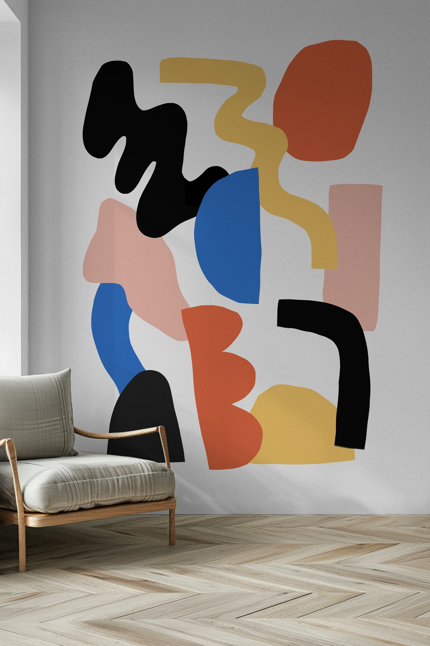 Bold square and rectangle shapes in artistic design, wall mural for living room