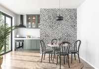 Whimsical dotted artwork in bold tones, Dotted Delight mural for living room