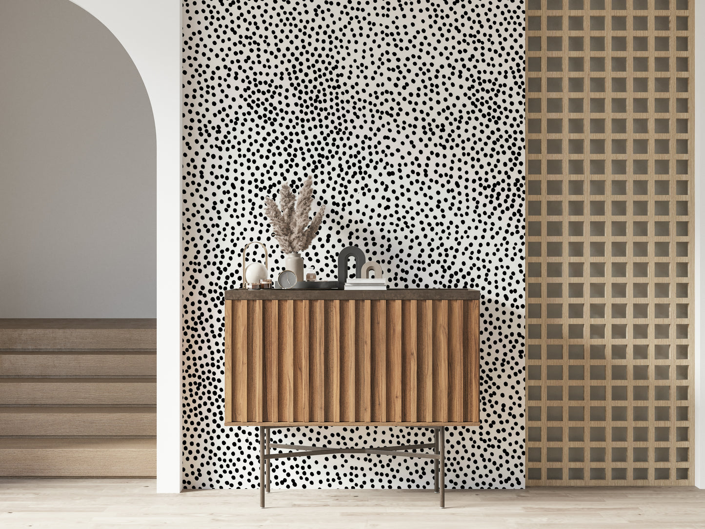 Minimalist black and white dot design, contemporary wall mural