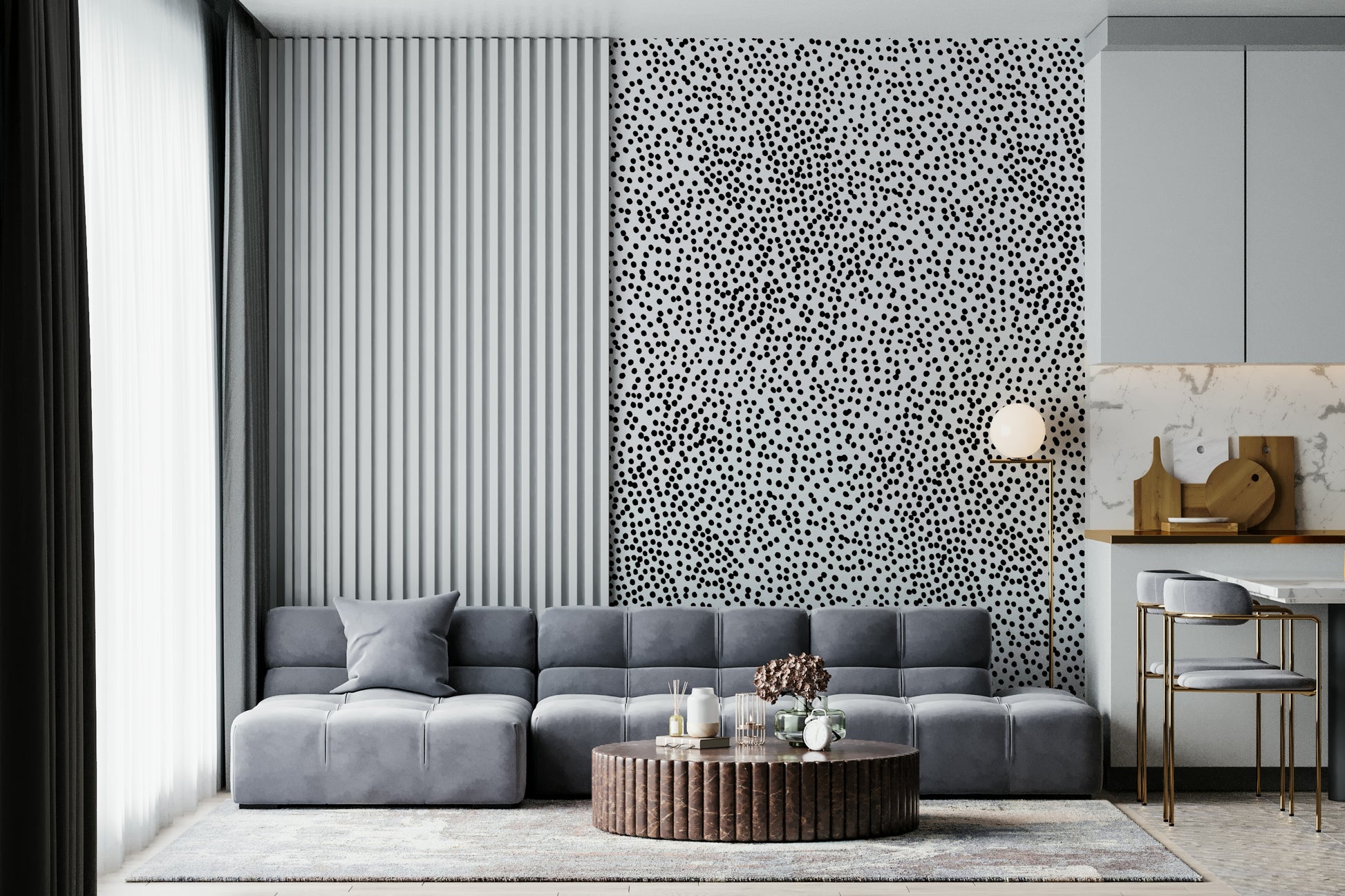 Scattered colorful dots creating dynamic pattern, fun wall mural