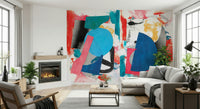 Abstract Color Explosion Wall Mural – Energetic mural featuring chaotic layering of shapes and colorful paint strokes.